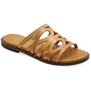 Greek Leather Beige Cushioned Insole Slide Sandals "Siren" - EMMANUELA handcrafted for you®