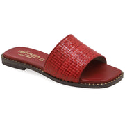 Greek Leather Red Cushioned Insole Straw Sandals "Galatea" - EMMANUELA handcrafted for you®