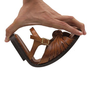 Greek Leather Brown Cushioned Insole Straw Sandals "Galatea" - EMMANUELA handcrafted for you®