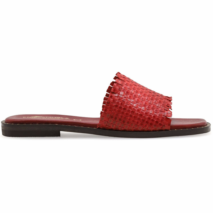 Greek Leather Red Cushioned Insole Straw Sandals "Leda" - EMMANUELA handcrafted for you®