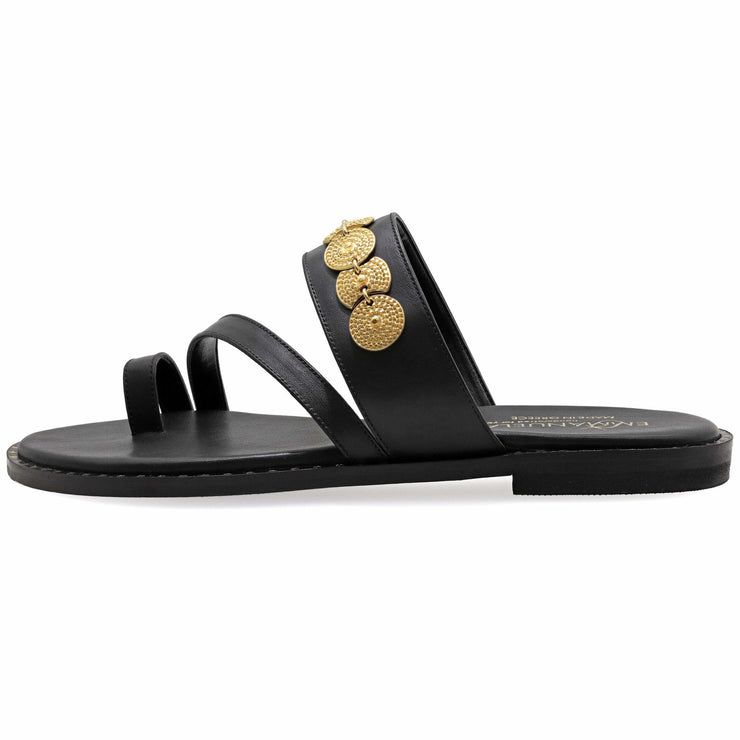 Greek Leather Black Cushioned Insole Toe Ring Sandals "Irene" - EMMANUELA handcrafted for you®