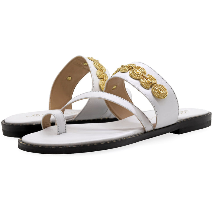 Greek Leather White Cushioned Insole Toe Ring Sandals "Irene" - EMMANUELA handcrafted for you®