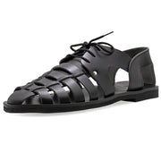 Greek Leather Black Fisherman's Sandals with Laces for Men "Bacchus" - EMMANUELA handcrafted for you®