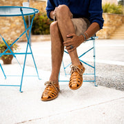 Greek Leather Brown Fisherman's Sandals with Laces for Men "Bacchus" - EMMANUELA handcrafted for you®