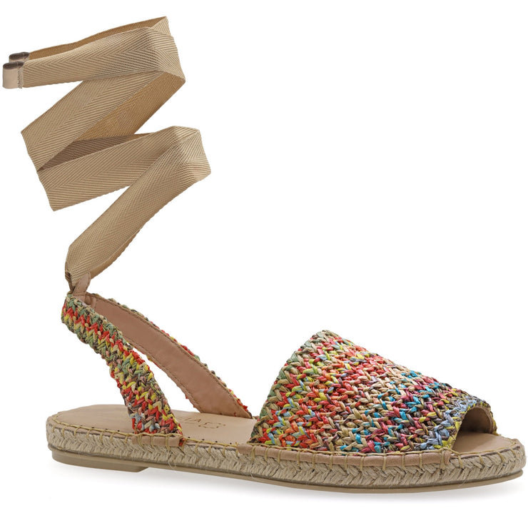 Greek Leather Straw Multicolor Flat Lace Up Peep Toe Espadrilles - EMMANUELA handcrafted for you®
