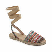Greek Leather Sequined Multicolor Flat Lace Up Peep Toe Espadrilles - EMMANUELA handcrafted for you®
