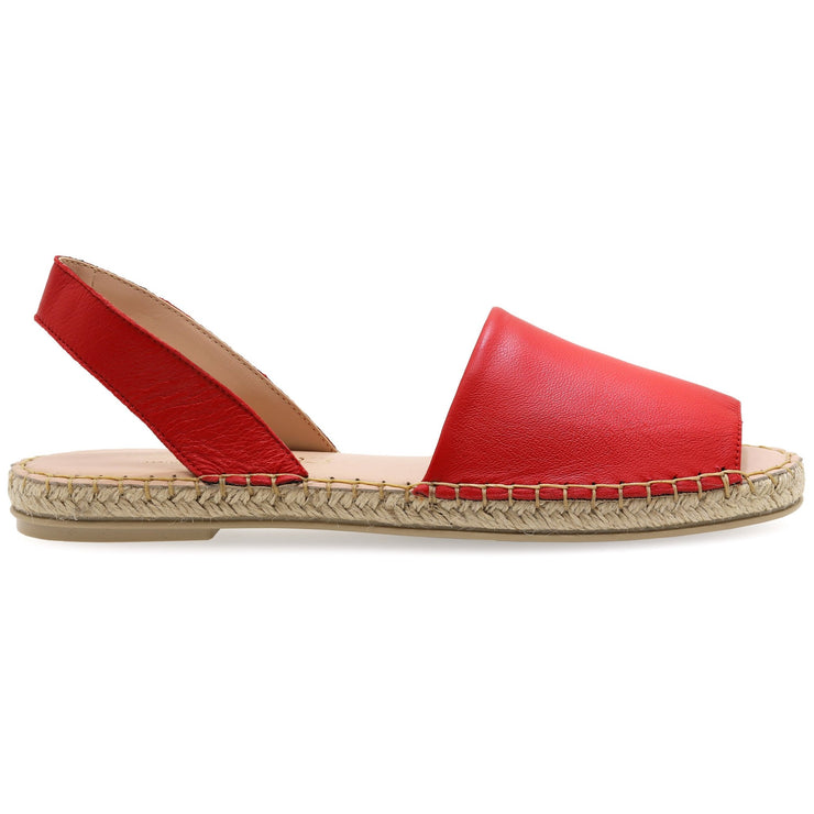 Greek Leather Red Flat Peep Toe Espadrilles - EMMANUELA handcrafted for you®