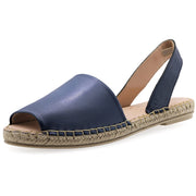 Greek Leather Blue Flat Peep Toe Espadrilles - EMMANUELA handcrafted for you®