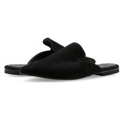 Greek Leather Black Suede Flat Slide on Pointy Mules - EMMANUELA handcrafted for you®