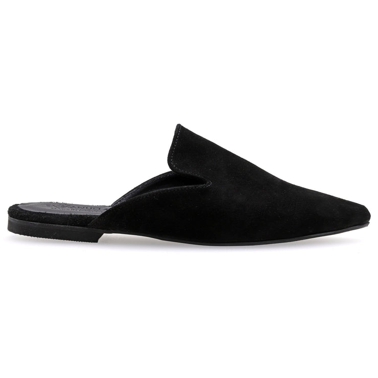 Greek Leather Black Suede Flat Slide on Pointy Mules - EMMANUELA handcrafted for you®