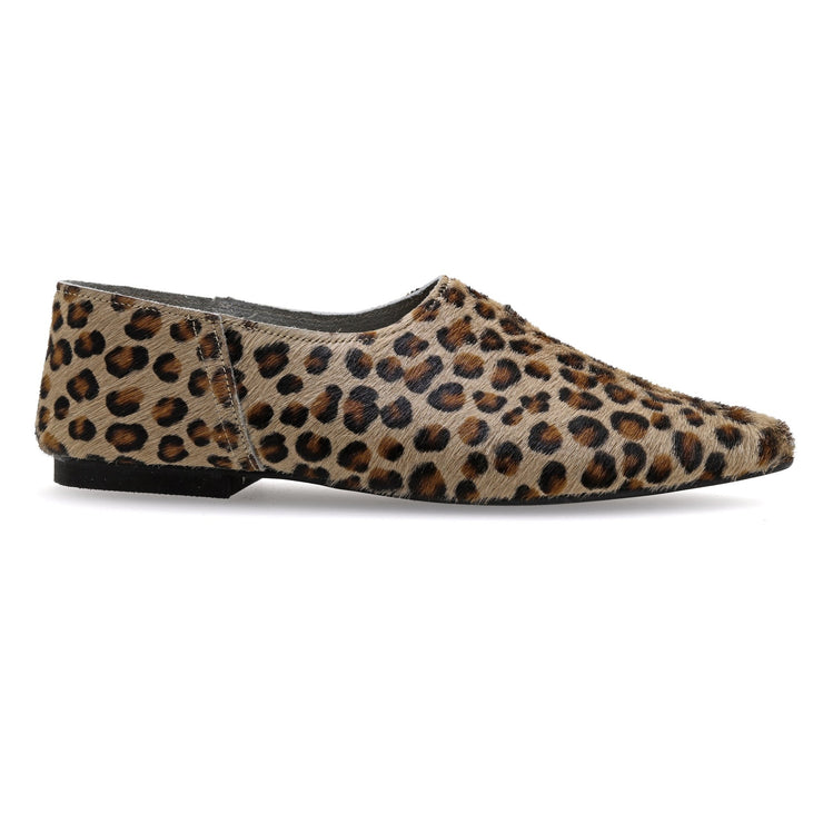 Greek Leather Leopard Flat Slip on Pointy Leopard Mules - EMMANUELA handcrafted for you®