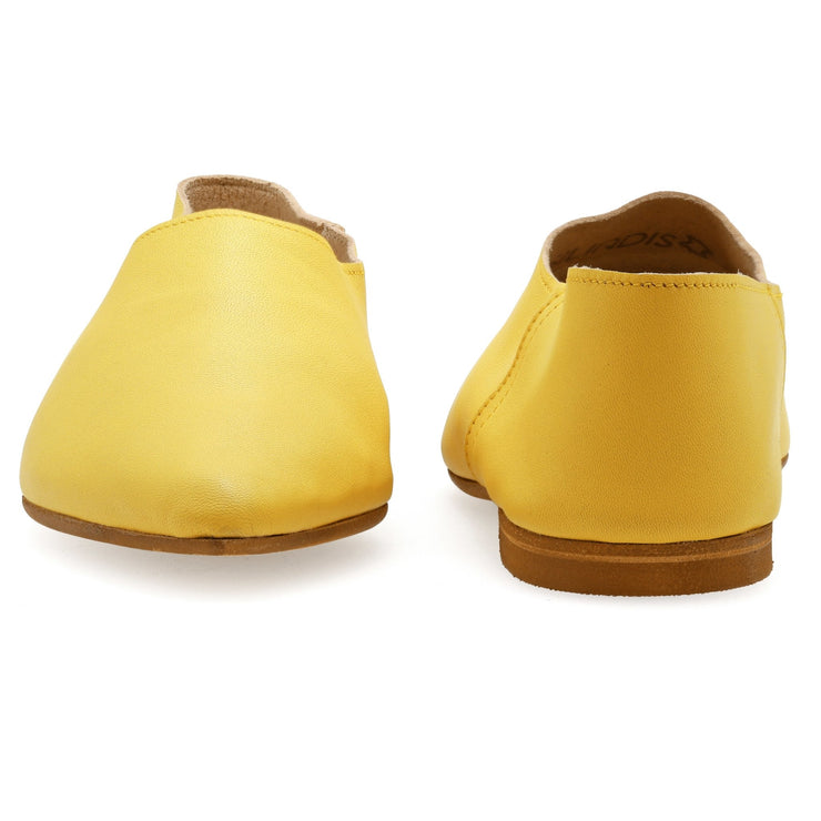 Greek Leather Yellow Flat Slip on Pointy Leopard Mules - EMMANUELA handcrafted for you®