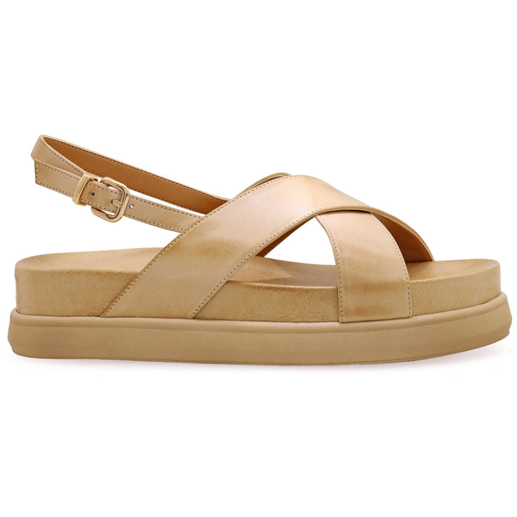 Greek Leather Beige Flatform Buckle Strap Sandals with Arch Support "Gaia" - EMMANUELA handcrafted for you®