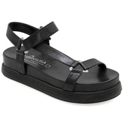 Greek Leather Black Flatform rip-tape fastening Sandals with Arch Support "Harmonia" - EMMANUELA handcrafted for you®