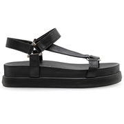 Greek Leather Black Flatform rip-tape fastening Sandals with Arch Support "Harmonia" - EMMANUELA handcrafted for you®