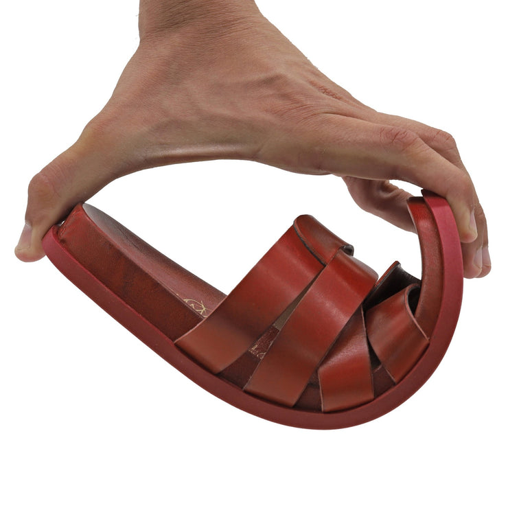 Greek Leather Red Flatform Split Toe Sandals with Arch Support "Leto" - EMMANUELA handcrafted for you®