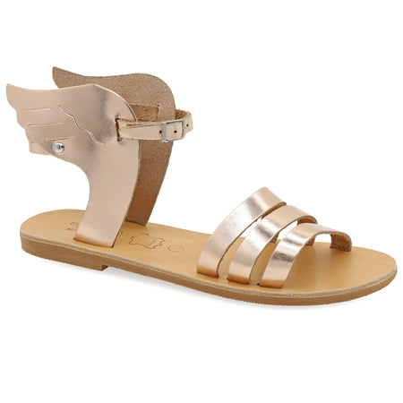 Ancient Greek Leather White Gladiator Sandals with Wings Emmanuela