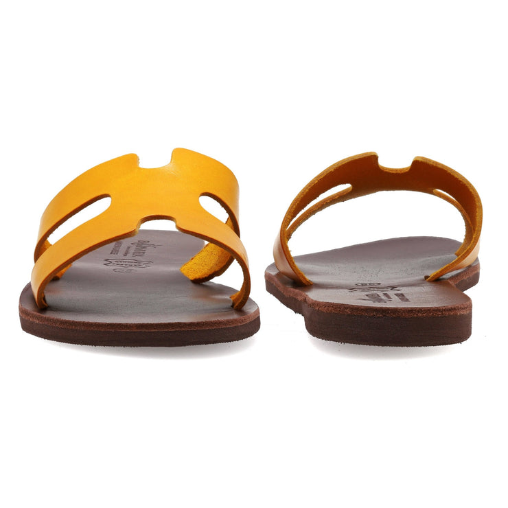 Greek Leather Mustard H-Band Crocodile Sandals "Andromeda" - EMMANUELA handcrafted for you®