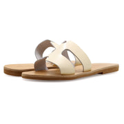 Greek Leather Off White H-Band Leopard Sandals "Andromeda" - EMMANUELA handcrafted for you®