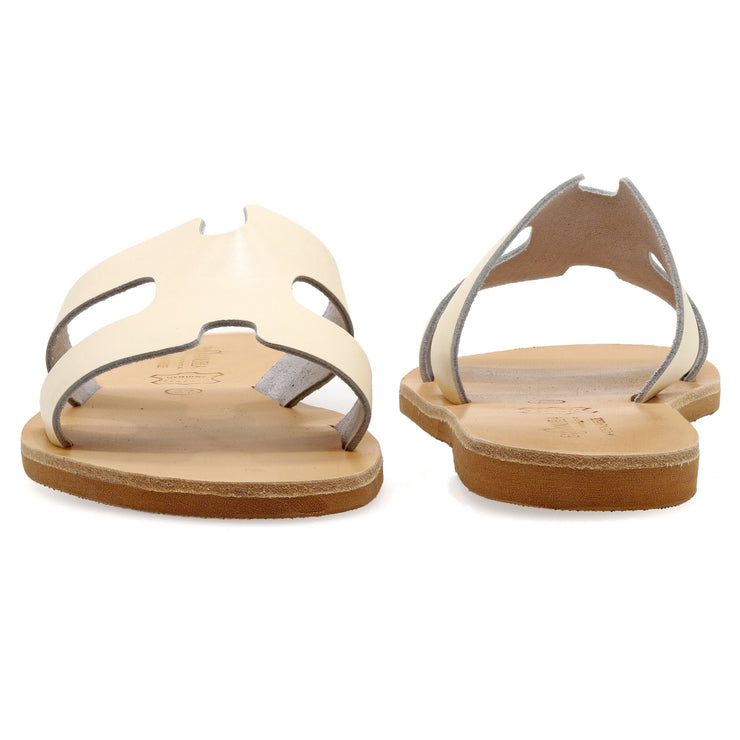 Greek Leather Off White H-Band Leopard Sandals "Andromeda" - EMMANUELA handcrafted for you®