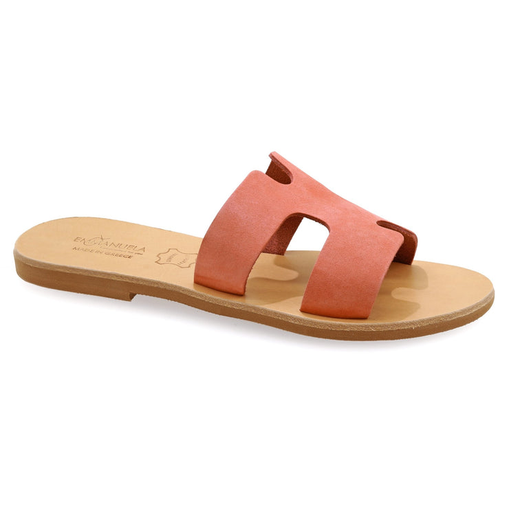 Greek Leather Coral H-Band Sandals "Andromeda" - EMMANUELA handcrafted for you®