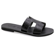 Greek Leather Black Croco Print H-Band Sandals "Andromeda" - EMMANUELA handcrafted for you®