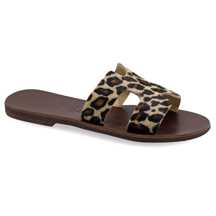 Greek Leather Leopard H-Band Snake Skin Sandals "Andromeda" - EMMANUELA handcrafted for you®