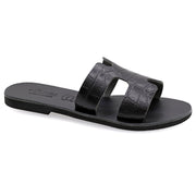 Greek Leather Black Croco Print H-Band Zebra Sandals "Andromeda" - EMMANUELA handcrafted for you®