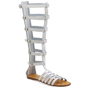 Greek Leather White Knee High Gladiator Boot Sandals with zippers "Nephele" - EMMANUELA handcrafted for you®