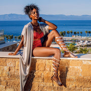 Greek Leather Black Knee High Gladiator Boot Sandals with zippers "Nephele" - EMMANUELA handcrafted for you®