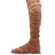Greek Leather Beige Knee High Tie Up Gladiator Boot Sandals "Alethea" - EMMANUELA handcrafted for you®