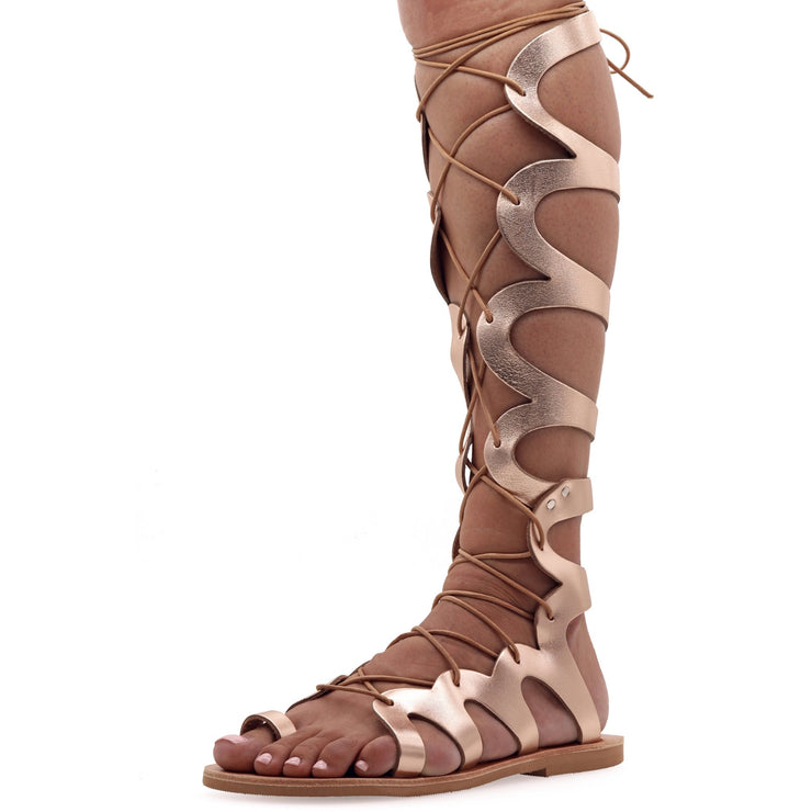 Greek Leather Rose gold Knee High Tie Up Gladiator Boot Sandals "Alethea" - EMMANUELA handcrafted for you®
