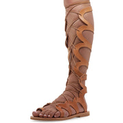 Greek Leather Beige Knee High Tie Up Gladiator Boot Sandals "Alethea" - EMMANUELA handcrafted for you®