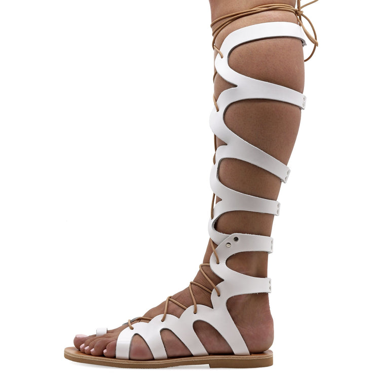 Greek Leather Black Knee High Tie Up Gladiator Boot Sandals "Alethea" - EMMANUELA handcrafted for you®