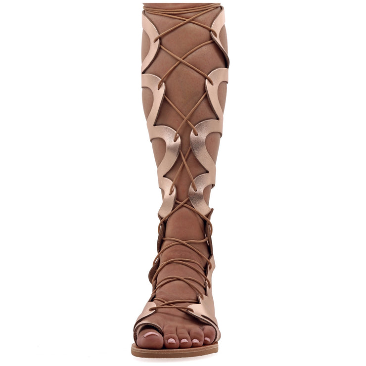 Greek Leather Black Knee High Tie Up Gladiator Boot Sandals "Alethea" - EMMANUELA handcrafted for you®