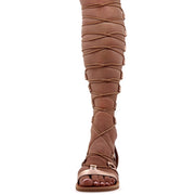 Greek Leather Silver Knee High Tie up Gladiator Sandals "Jocasta" - EMMANUELA handcrafted for you®