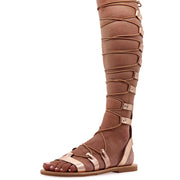 Greek Leather Rose gold Knee High Tie up Gladiator Sandals "Jocasta" - EMMANUELA handcrafted for you®