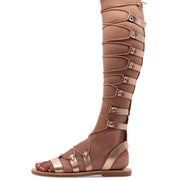 Greek Leather Silver Knee High Tie up Gladiator Sandals "Jocasta" - EMMANUELA handcrafted for you®